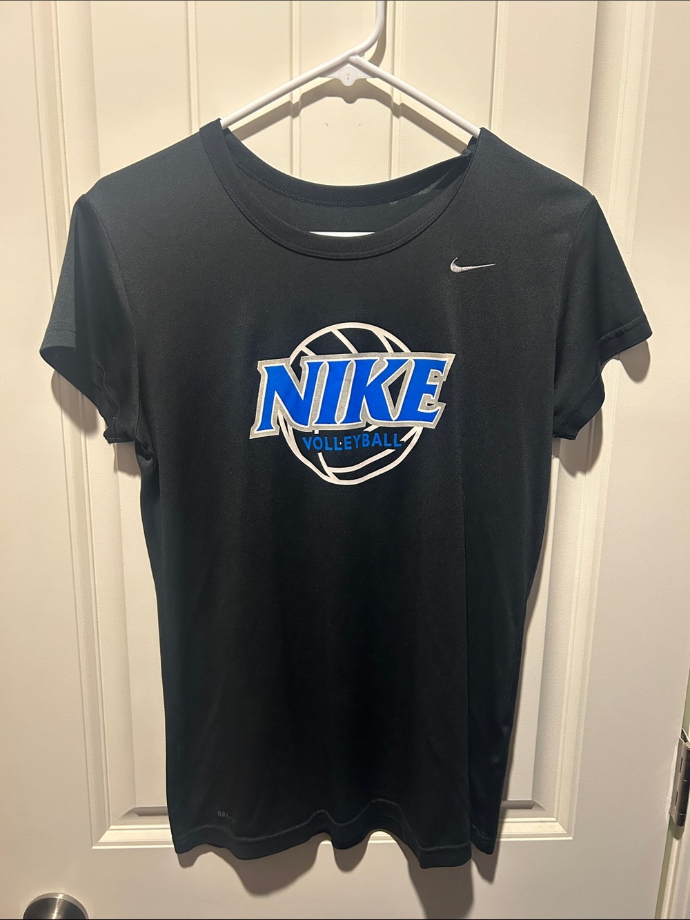 Nike Black Short-Sleeve Volleyball Logo Tee with Blue Graphic